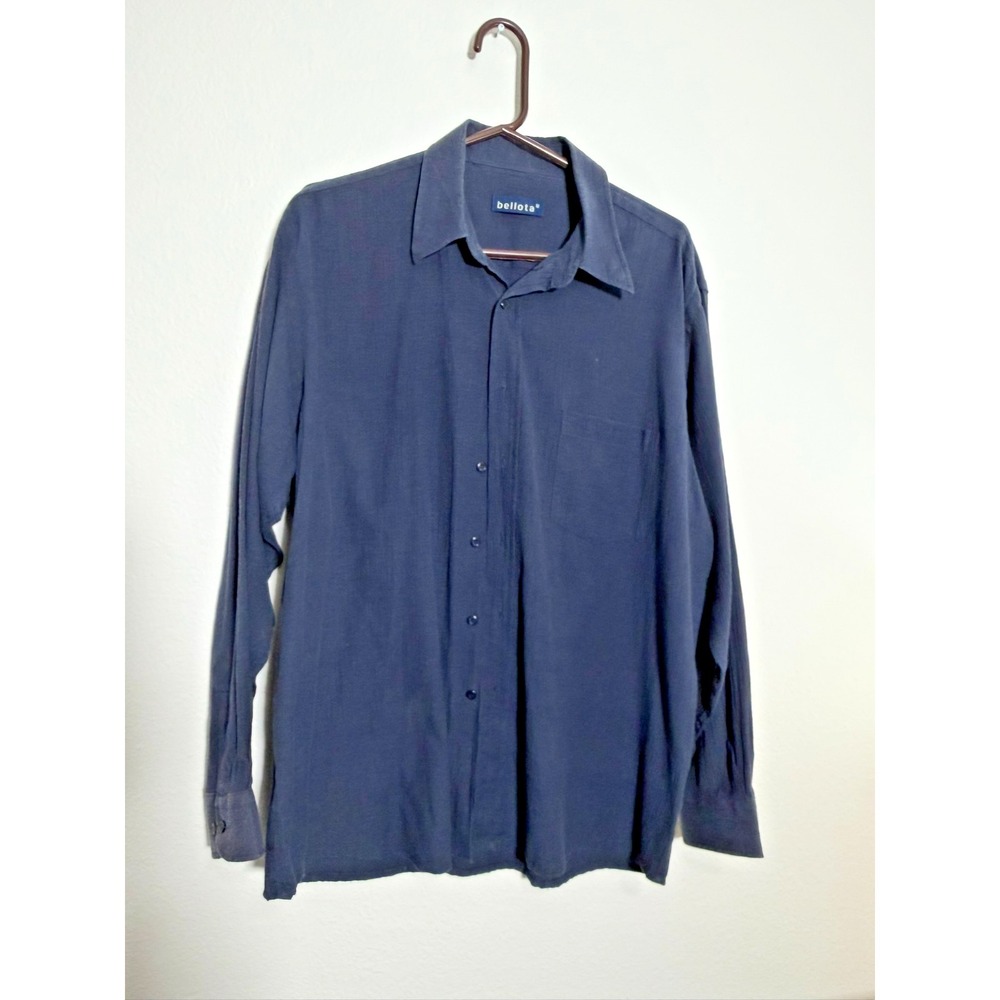 Bellota Women's Button Front Blouse Navy Blue Long Sleeve Lightweight Top Medium